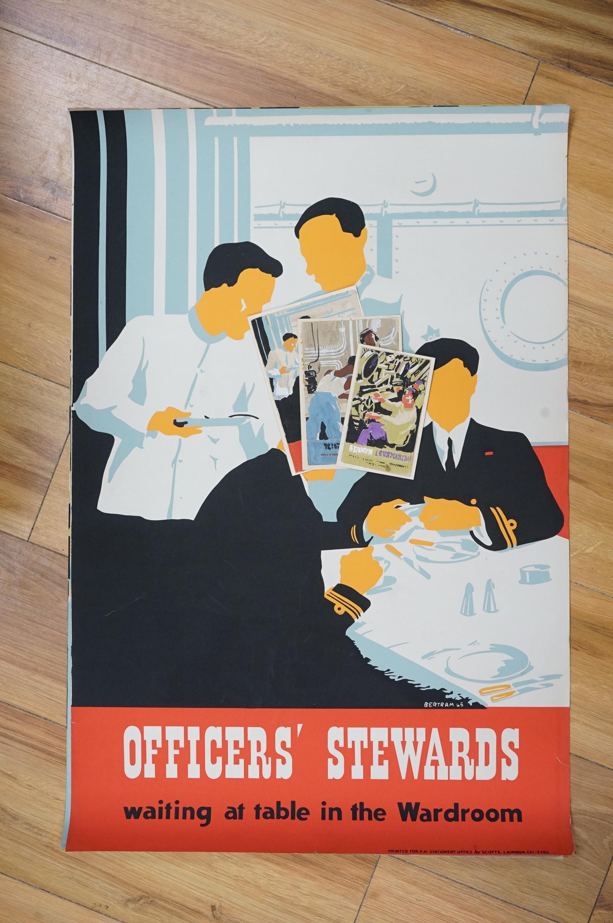 Margery Bertram (1909-1990) three British WWII naval posters, from a series pub. by H.M. Stationery Office for the Office of the Senior Psychologist, Admiralty, printed by Scotts, Laindon (51-336), together with the orig